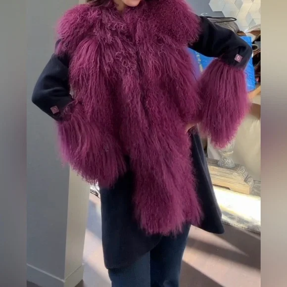 Vintage custom made no label blue coat with purple Mongolian fur trim - Picture 7 of 7